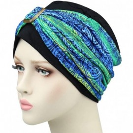 Skullies & Beanies Winter Beanie Hats Stylish Chemo Turban Headwear for Women - Soft- Stylish- Warm - Green Blue Pattern - C5...