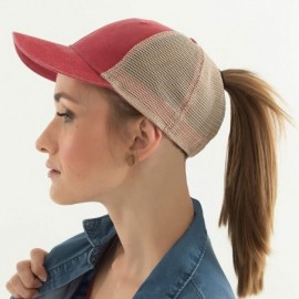 Baseball Caps Ladies Washed Cotton Structured Ponytail - Red - CH18XT3KN9M $21.62