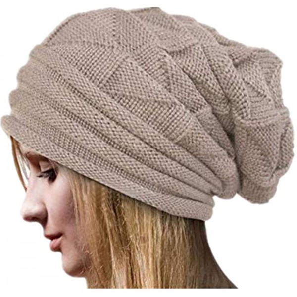 Skullies & Beanies Women Winter Crochet Hat Wool Knit Beanie Warm Caps - Beige - CE18I0DOM5Z $9.83