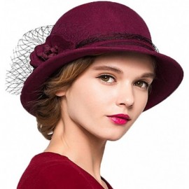 Fedoras Women's Wool Felt Bowler Hat - Wine Red - CY128NIZ38B $32.04
