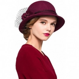 Fedoras Women's Wool Felt Bowler Hat - Wine Red - CY128NIZ38B $32.04