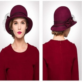 Fedoras Women's Wool Felt Bowler Hat - Wine Red - CY128NIZ38B $32.04