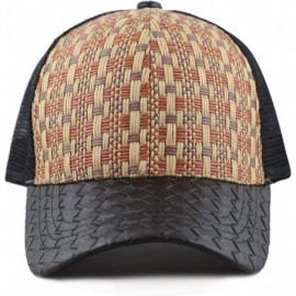 Baseball Caps Straw Raffia Mesh Back Trucker Snapback Cap - Black a - C81824YYNH6 $8.12