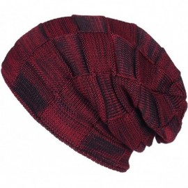 Skullies & Beanies Women Mens Winter Beanie Cabled Checker Pattern Knit Hat Strap Cap - Dark Red - CD18H2CU93I $18.24