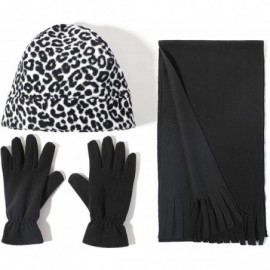 Skullies & Beanies Women Winter Fleece Beanie Gloves Scarf Set - Leopard Black - C618A2WUUEN $10.61