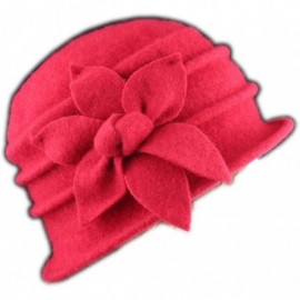 Bucket Hats Flower 100% Wool Dome Bucket Hat Winter Cloche Hat Fedoras Derby Hat - Red - CU18HCC43UC $28.51