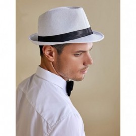 Fedoras 1920s Panama Fedora Hat Cap for Men Gatsby Hat for Men 1920s Mens Gatsby Costume Accessories - White - CI18NIHWRZZ $1...