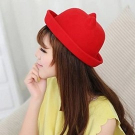 Fedoras Cat Ear Wool Bowler Hats - Cute Derby Fedora Caps with Roll-up Brim for Youth Petite - Red - CE12N35MDTP $10.78