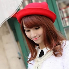 Fedoras Cat Ear Wool Bowler Hats - Cute Derby Fedora Caps with Roll-up Brim for Youth Petite - Red - CE12N35MDTP $10.78