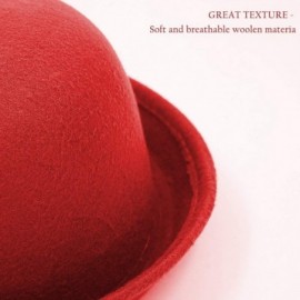 Fedoras Cat Ear Wool Bowler Hats - Cute Derby Fedora Caps with Roll-up Brim for Youth Petite - Red - CE12N35MDTP $10.78