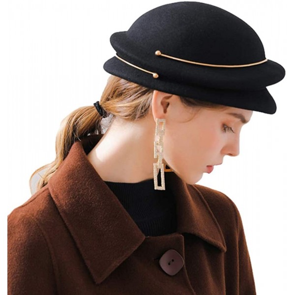 Fedoras Vintage Wool Felt Cloche Bucket Bowler Hat Women Ladies Church Wedding Fascinator Formal Dress Hat Winter Fedoras - C...