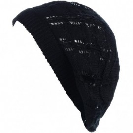 Berets Chic Parisian Style Soft Lightweight Crochet Cutout Knit Beret Beanie Hat - C918EOOALH2 $18.13