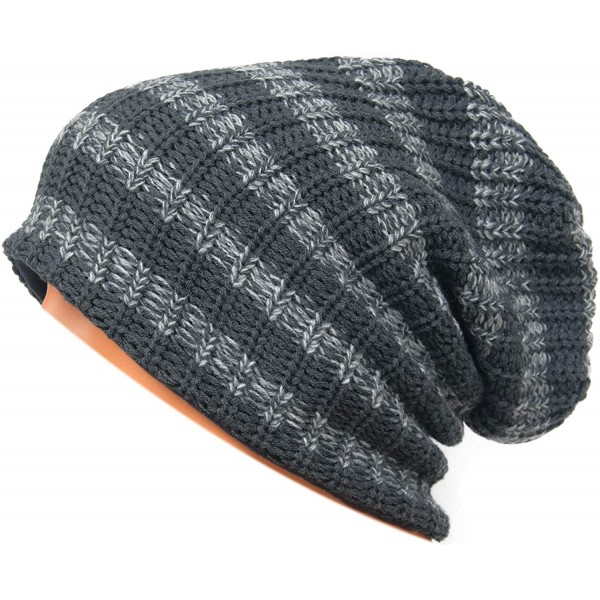 Skullies & Beanies Unisex Beanie Hat Slouchy Knit Cap Skullcap Stripe Baggy Style 1009 - Darkgrey - CG128MYZDJ5 $19.13
