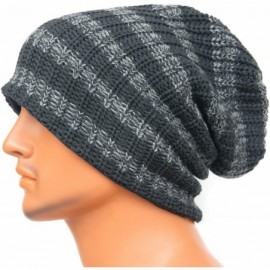 Skullies & Beanies Unisex Beanie Hat Slouchy Knit Cap Skullcap Stripe Baggy Style 1009 - Darkgrey - CG128MYZDJ5 $10.34