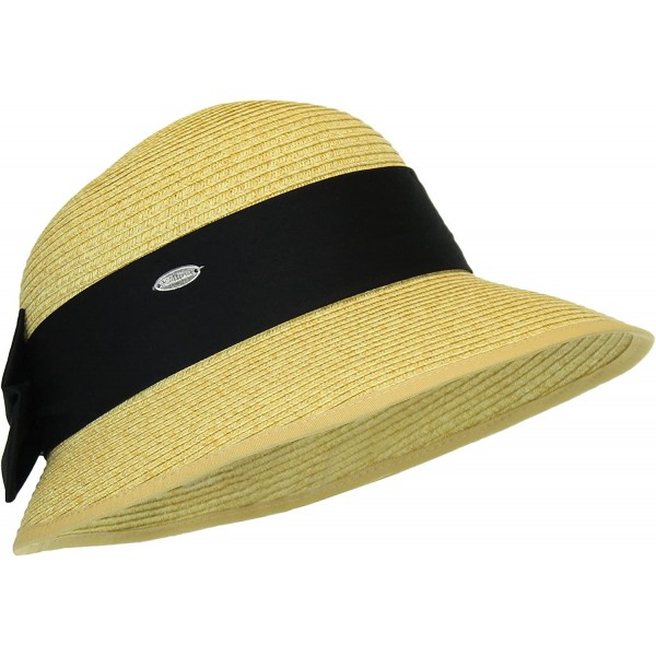 Sun Hats Straw Packable Sun Hat - Wide Front Brim and Smaller Back - Natural/ Black - CI11AW72WPX $17.92