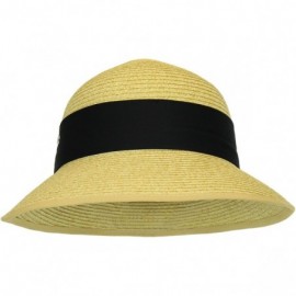 Sun Hats Straw Packable Sun Hat - Wide Front Brim and Smaller Back - Natural/ Black - CI11AW72WPX $17.92