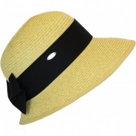 Sun Hats Straw Packable Sun Hat - Wide Front Brim and Smaller Back - Natural/ Black - CI11AW72WPX $17.92