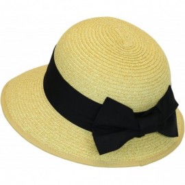 Sun Hats Straw Packable Sun Hat - Wide Front Brim and Smaller Back - Natural/ Black - CI11AW72WPX $17.92