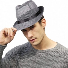 Fedoras Men Mesh Straw Summer Fedora Hat Short Brim Beach Sunhat Breathable Panama Cap - Gray - C918QWNTLSO $13.94