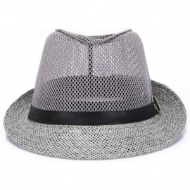 Fedoras Men Mesh Straw Summer Fedora Hat Short Brim Beach Sunhat Breathable Panama Cap - Gray - C918QWNTLSO $13.94