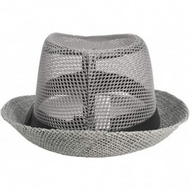 Fedoras Men Mesh Straw Summer Fedora Hat Short Brim Beach Sunhat Breathable Panama Cap - Gray - C918QWNTLSO $13.94