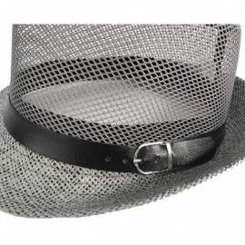 Fedoras Men Mesh Straw Summer Fedora Hat Short Brim Beach Sunhat Breathable Panama Cap - Gray - C918QWNTLSO $13.94