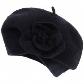 Bucket Hats Women's 100% Wool Cloche Hat Bucket Floral Winter Vintage Beret Beanie Hat - Black - CE186AQ7OOW $26.80