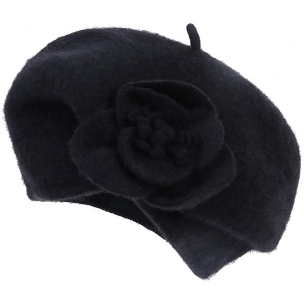 Bucket Hats Women's 100% Wool Cloche Hat Bucket Floral Winter Vintage Beret Beanie Hat - Black - CE186AQ7OOW $12.91