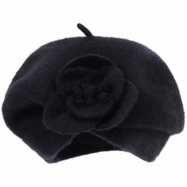 Bucket Hats Women's 100% Wool Cloche Hat Bucket Floral Winter Vintage Beret Beanie Hat - Black - CE186AQ7OOW $12.91