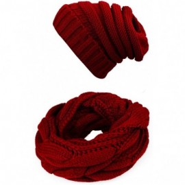 Skullies & Beanies Knit Infinity Scarf Beanie Hat Set Women Winter Circle Loop Scarfs Scarves - Burgundy - CB1868LNUT6 $9.82