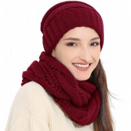 Skullies & Beanies Knit Infinity Scarf Beanie Hat Set Women Winter Circle Loop Scarfs Scarves - Burgundy - CB1868LNUT6 $9.82