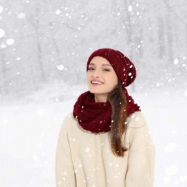 Skullies & Beanies Knit Infinity Scarf Beanie Hat Set Women Winter Circle Loop Scarfs Scarves - Burgundy - CB1868LNUT6 $9.82