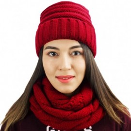 Skullies & Beanies Knit Infinity Scarf Beanie Hat Set Women Winter Circle Loop Scarfs Scarves - Burgundy - CB1868LNUT6 $9.82