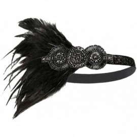 Headbands 1920s Headpiece Feather Flapper Headband Great Gatsby Headdress Vintage Accessory - Black -1 - CT18K6KK7QQ $9.71