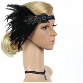 Headbands 1920s Headpiece Feather Flapper Headband Great Gatsby Headdress Vintage Accessory - Black -1 - CT18K6KK7QQ $9.71