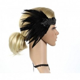Headbands 1920s Headpiece Feather Flapper Headband Great Gatsby Headdress Vintage Accessory - Black -1 - CT18K6KK7QQ $9.71