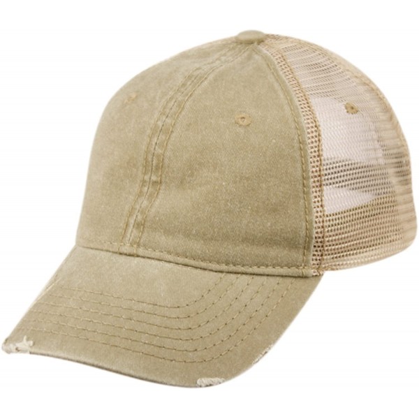 Baseball Caps Low Profile Unstructured HAT Twill Distressed MESH Trucker CAPS - Khaki - CY12NV8R8GC $9.67