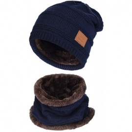 Skullies & Beanies 2-Pieces Winter Beanie Hat Scarf Set Warm Knit Hat Thick Knit Skull Cap for Men Women - New Blue - C6186EW...