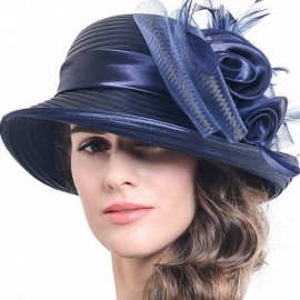 Sun Hats Church Hats for Women Tea Party Dress Hat for Ladies - Asymmetric Brime-navy - C812OD42M2I $34.63