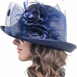 Sun Hats Church Hats for Women Tea Party Dress Hat for Ladies - Asymmetric Brime-navy - C812OD42M2I $34.63