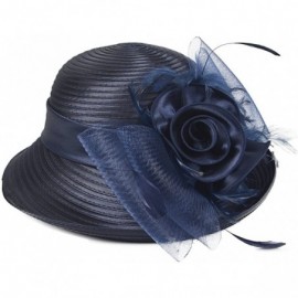 Sun Hats Church Hats for Women Tea Party Dress Hat for Ladies - Asymmetric Brime-navy - C812OD42M2I $34.63