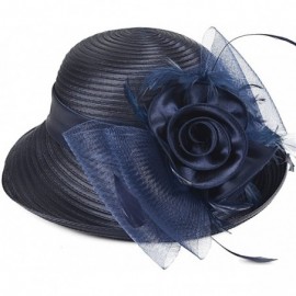 Sun Hats Church Hats for Women Tea Party Dress Hat for Ladies - Asymmetric Brime-navy - C812OD42M2I $59.59