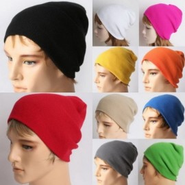 Fedoras Women Men Knit Slouch Beanie Hat Winter Snowflake Plain Cap Yellow - C511JXSHBZT $7.49