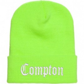 Skullies & Beanies 3D Embroidered Compton Warm Knit Beanie Cap Yupoong - Safety Green - C8120S59KJ5 $12.88