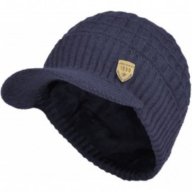 Skullies & Beanies Sports Winter Outdoor Knit Visor Hat Billed Beanie with Brim Warm Fleece Lined for Men and Women - Blue - ...