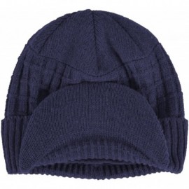 Skullies & Beanies Sports Winter Outdoor Knit Visor Hat Billed Beanie with Brim Warm Fleece Lined for Men and Women - Blue - ...