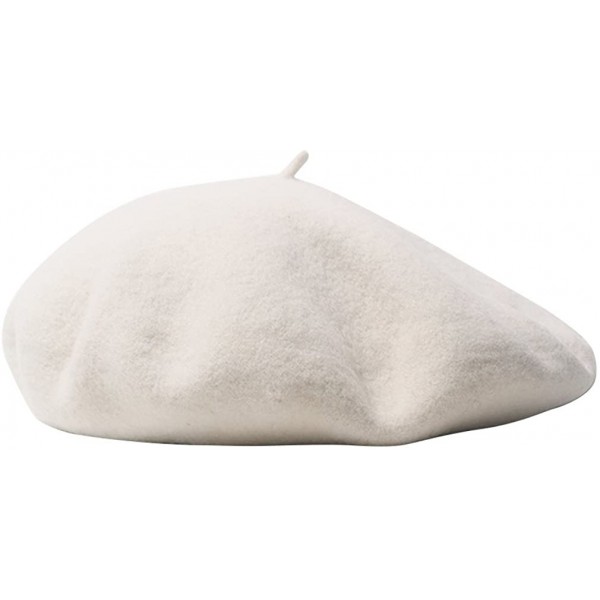Berets Women Men Wool French Beret Solid Color Warm Beanie Hat Artist Painter Fancy Dress Costumes - White - CQ12O2179OX $11.61