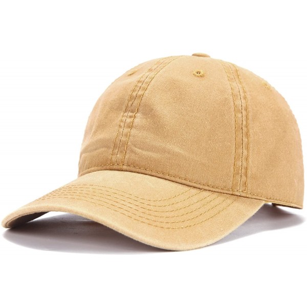 Baseball Caps Men Women Plain Cotton Adjustable Washed Twill Low Profile Baseball Cap Hat(A1008) - Yellow - CY18CRQU7ZH $12.02