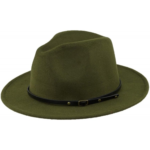 Fedoras Women Fedora Hat Wide Brim Felt hat with Belt Buckle Panama Hat Vintage Jazz Hat - A-olive Green - CV18XTQRLE0 $17.52