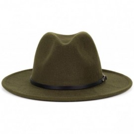 Fedoras Women Fedora Hat Wide Brim Felt hat with Belt Buckle Panama Hat Vintage Jazz Hat - A-olive Green - CV18XTQRLE0 $17.52